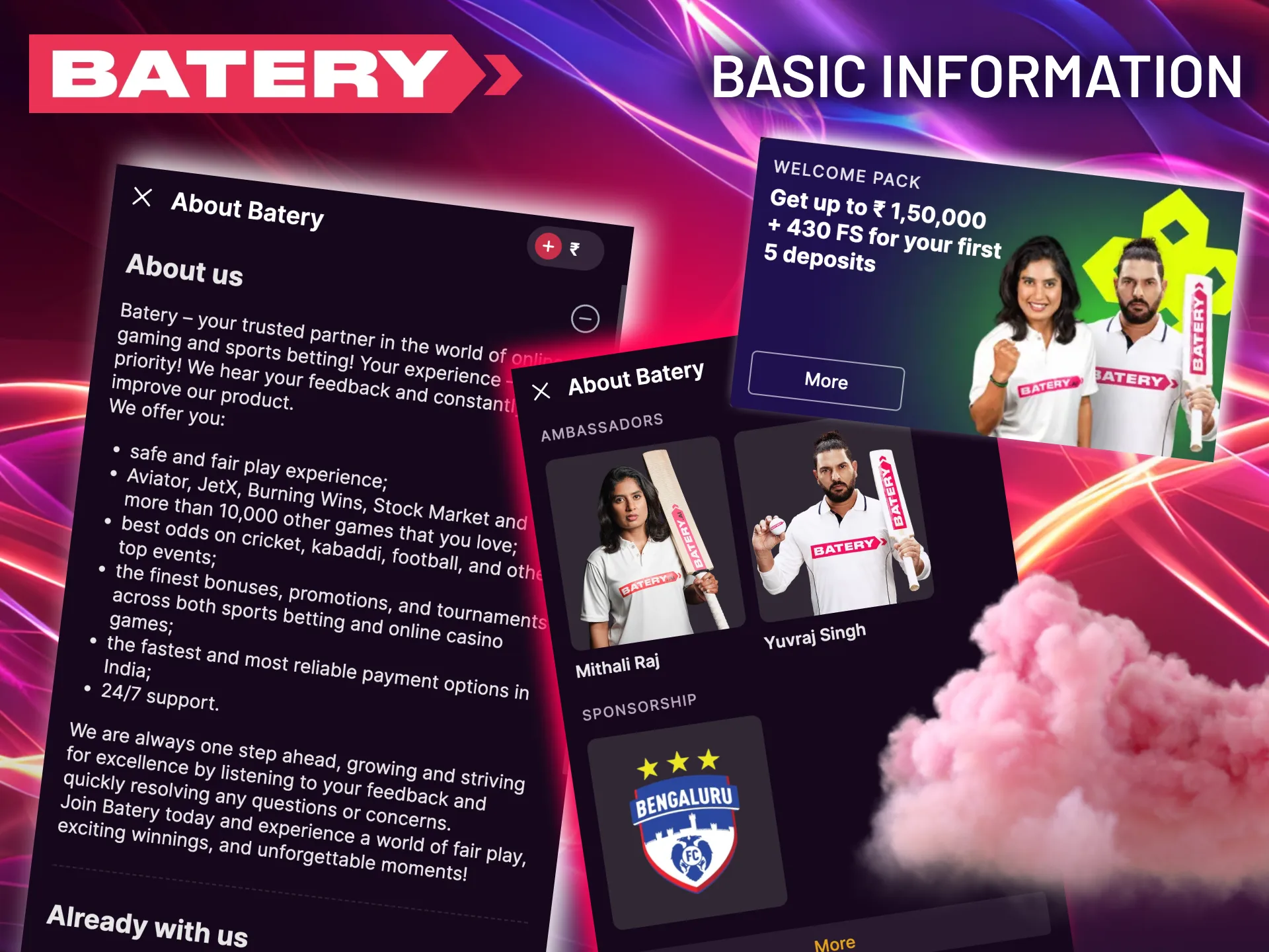 Register on Batery to access slots, table games, and live sports betting.