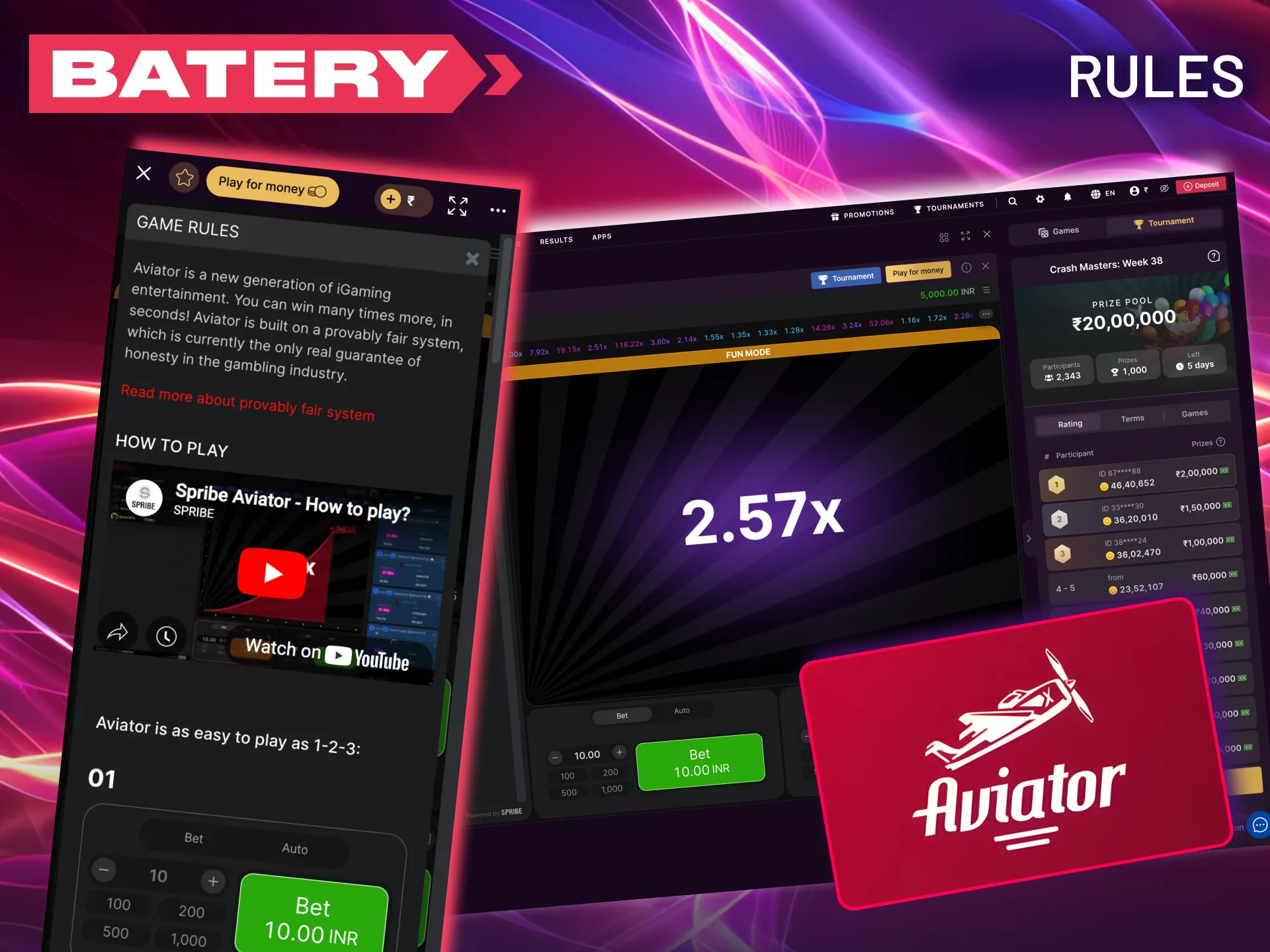 Aviator on Batery is easy to learn and perfect for casino beginners.