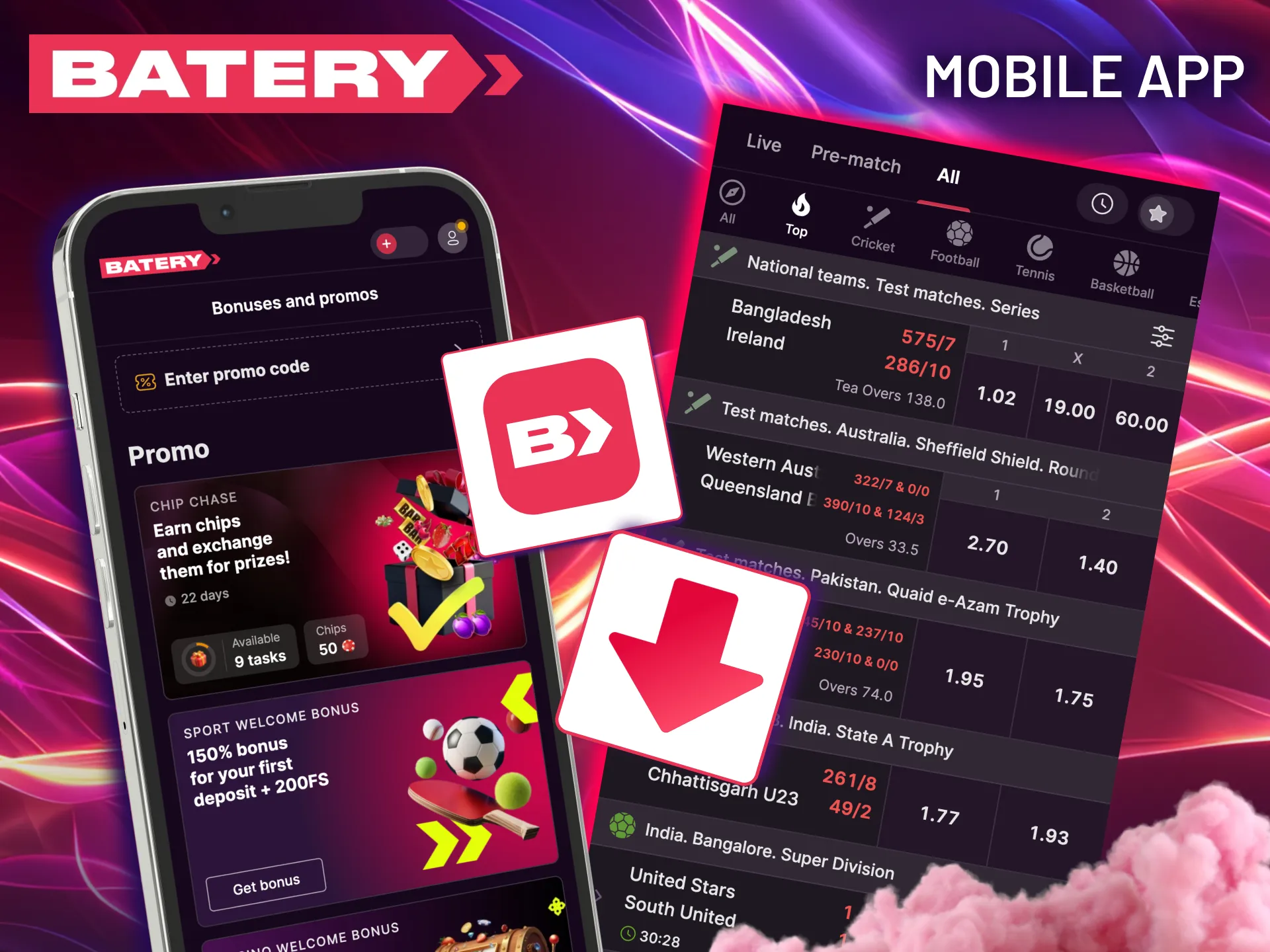 Batery mobile app offers all promotions.