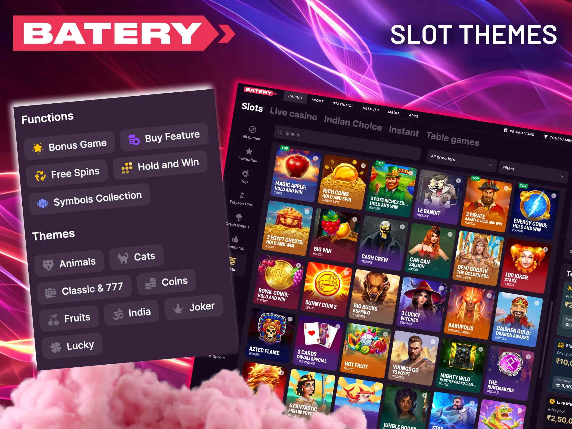 Batery nature slots feature animals, forests, and oceans.
