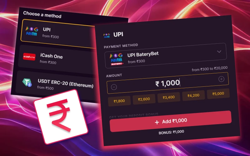 Make deposits in Indian rupees at Batery and play Burning Wins.