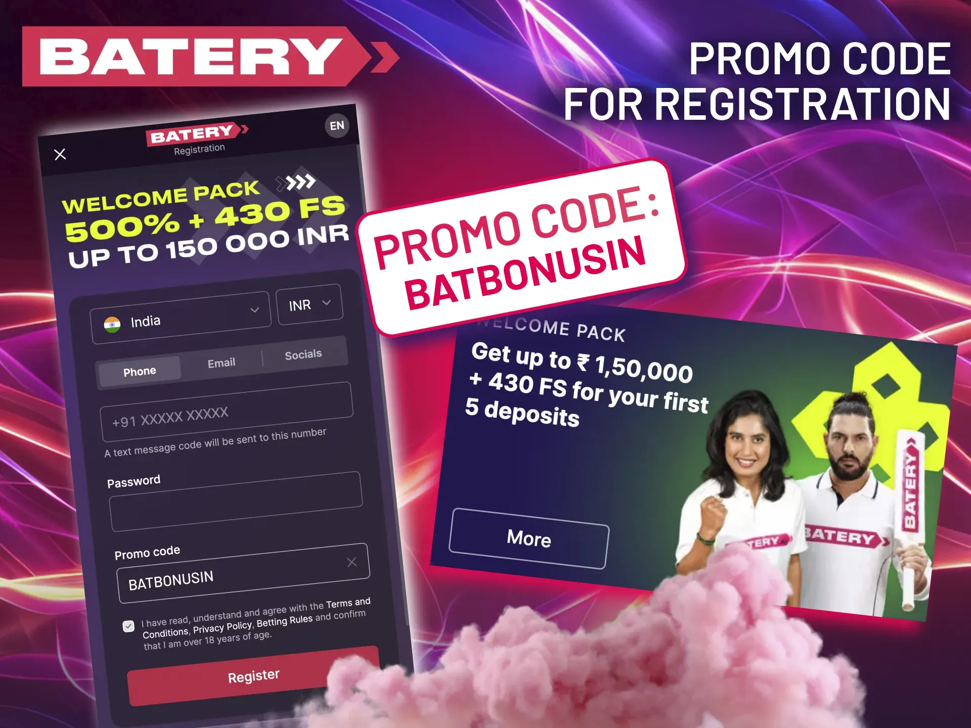 Batery offers new players a welcome bonus with the BATBONUSIN promo code.